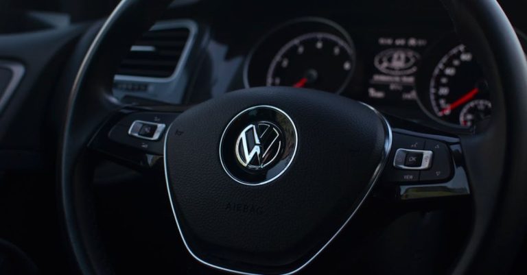 Automated System - Interior of modern automobile with buttons on steering wheel with panel containing instruments and controls